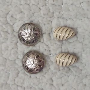 Vintage sand dollar & shell clip on earrings